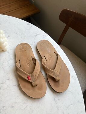 Rainbow for USC Tan Leather Thong Sandals